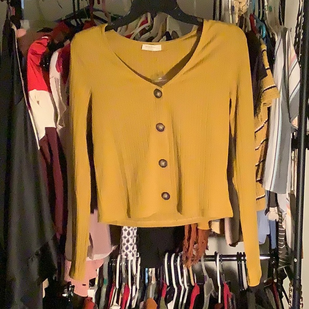 Yellow button down long sleeve blouse